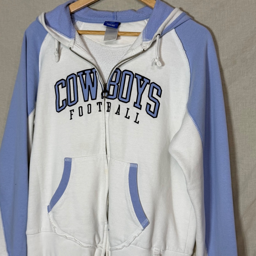 Vintage Y2K Reebok NFL Dallas Cowboys Football Zip Up Hoodie Blue White Women L - Picture 2 of 6